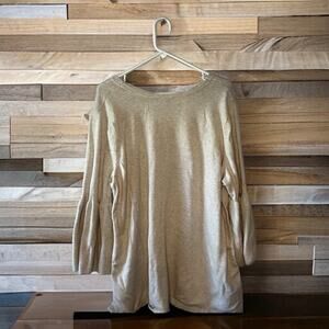 H by Halston Womens 3X Bell Sleeve Pullover Casual V Neck Tan Sweater casual